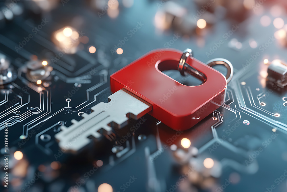 Poster quantum-resistant cryptographic key on circuit board digital security technology environment close-u