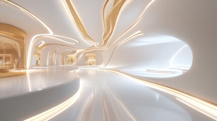 Fototapeta premium abstract light tunnel background. 3D render, white background with minimalist arches and glowing light in the middle. for product presentation, mockup, or design template.