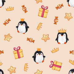 seamless pattern with cute penguins. animal background