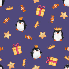 seamless pattern with cute penguins. animal background