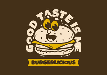 Burgerlicious. Burger illustration with face illustration in cartoon style