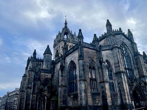 Dramatic picture of a historical gothic cathedral in old town, Edinburgh in Scotland 