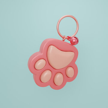 3D realistic toy antistress cat paw squish taba paws. 3D visualization on a blue background.

