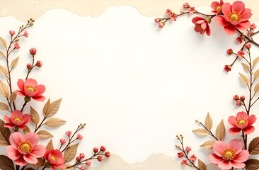 Naklejka premium Floral card with pink roses on light textured background. Copy space.