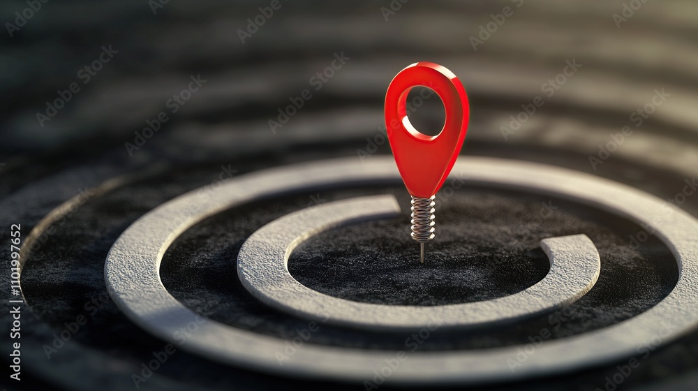 Aufkleber a red location pin stands at the center of a circular pattern.