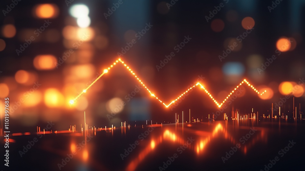 Poster a digital graph depicting fluctuating data trends with glowing effects.