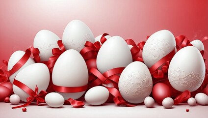 Naklejka premium white easter eggs on red