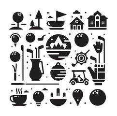 golf elements silhouette illustration vector