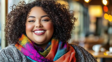 Empowered plus size woman smiling urban setting portrait photography warm atmosphere confidence concept for empowerment