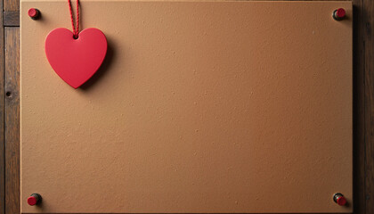 Red heart hanging on corkboard with pushpins, message board concept, copy space, Valentine's Day Celebration background