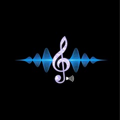 3D Render orange and yellow neon light music icon.
