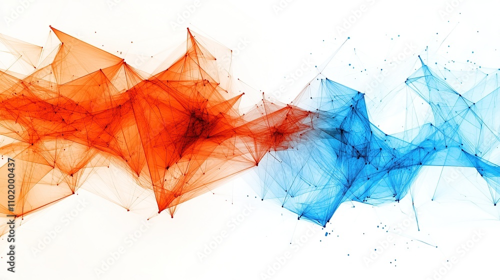 Aufkleber abstract illustration of red and blue triangular networks representing energy flow.
