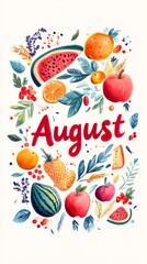Vibrant August Banner with Watermelon and Peach Icons