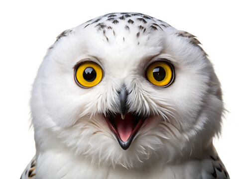 surprised white owl isolated on white background as transparent. PNG. AI GENERATED - Powered by Adobe