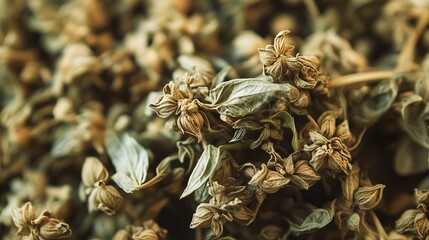 Fototapeta premium Dried Herbs Aromatic Spices Culinary Ingredients Herbal Tea Close up Texture Botanical Background