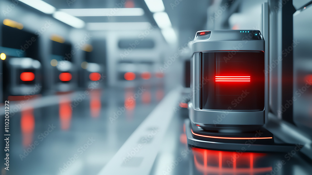 Poster virtual threat detection ai system with glowing red alert high-tech facility technology showcase fut