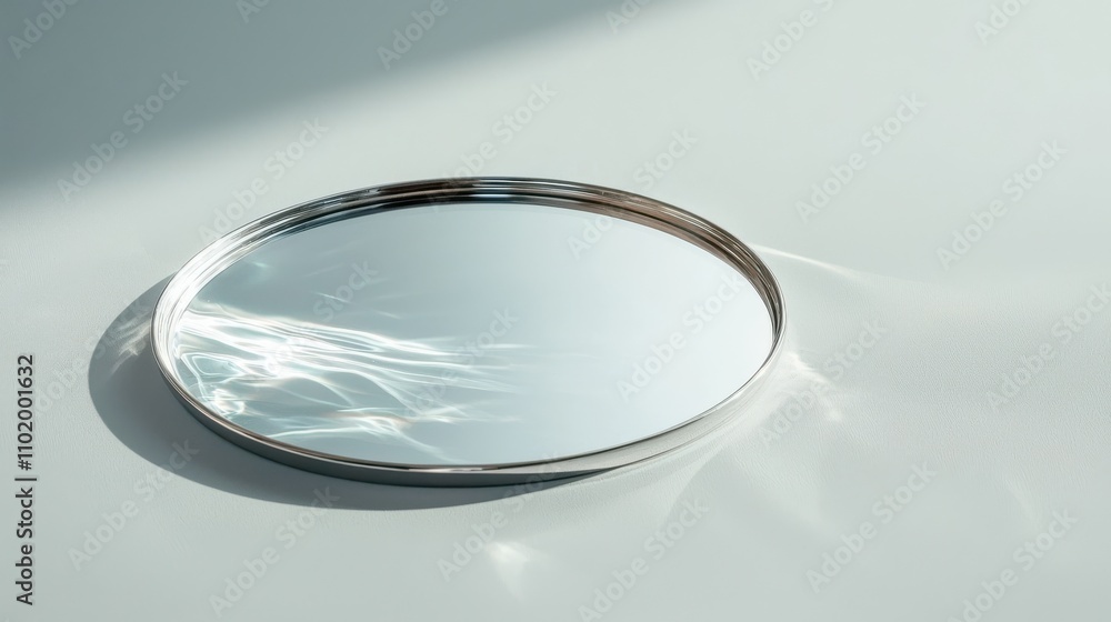 Poster reflective mirror on smooth surface minimalist setting modern aesthetic close-up view serenity and c