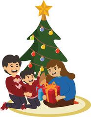 Fototapeta premium Paper Cutouts Family Christmas Scanes illustration