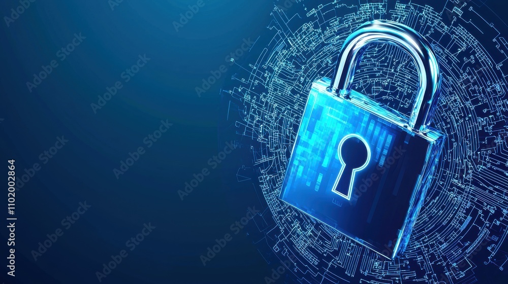 Poster a blue background with a lock and key on it