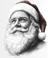 Santa Claus sketch line art drawing in a vintage engraved woodcut etching style vector illustration