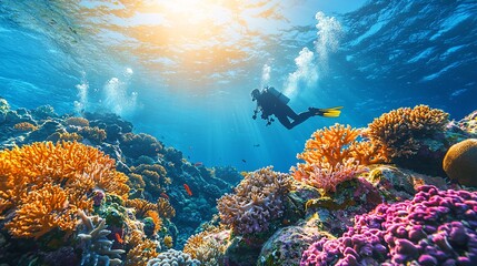 Naklejka premium Ocean dive coral restoration