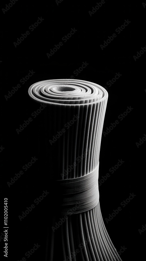 Poster Roll of white paper studio setting minimalist black background close-up view abstract art concept