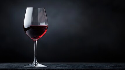 Naklejka premium Elegant red wine glass on dark background beverage still life fine dining minimalist aesthetic