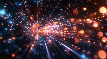 Obraz premium Dazzling energy explosion with luminous particles and glowing lights creating a mesmerizing and captivating digital abstract background Vibrant brilliant and iridescent