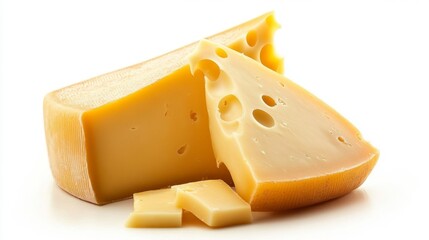 Delicious piece of cheese, isolated on white background