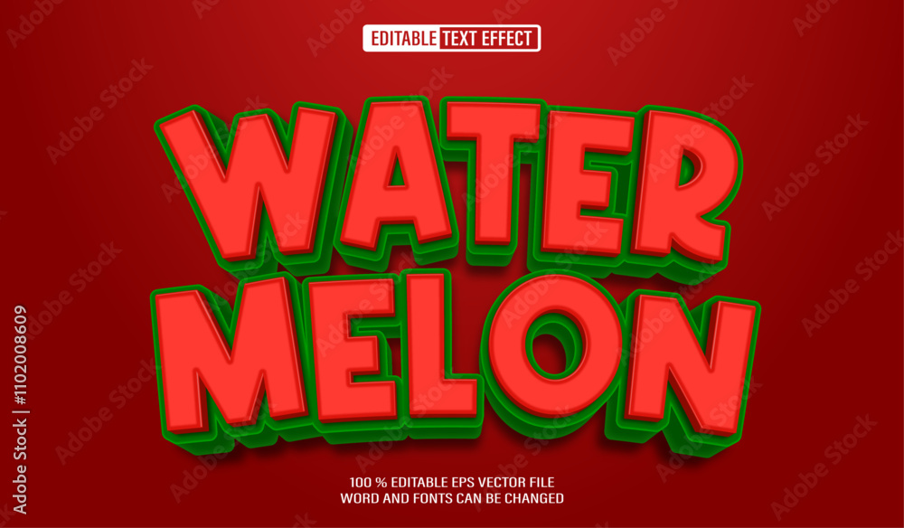 Poster editable 3d text style effect - water melon text effect template