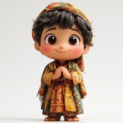 Adorable Animated Boy in Traditional Clothing 