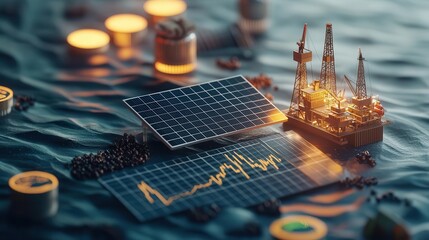 Financial dashboard with solar energy stocks highlighted, upward trend in dividends