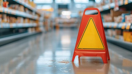 Supermarket aisle safety spilled liquid cleanliness alert