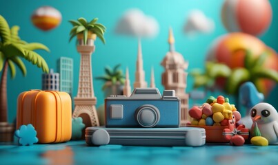 Collection of Travel Tourism 3d icon, Trip Planning World Tour. Holiday Vacation, Travel and Transport concept