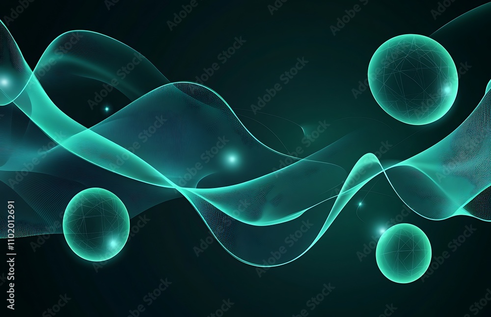 Aufkleber abstract representation of technology with flowing lines and luminous spheres against a deep blue ba