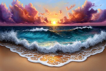 Breathtaking sunset over ocean waves beachfront landscape photography tranquil environment scenic viewpoint nature's beauty