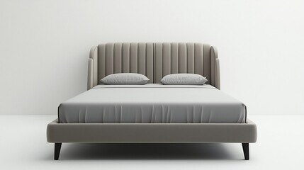 Minimalist Gray Upholstered Metal Bed Frame with Headboard Against White Background