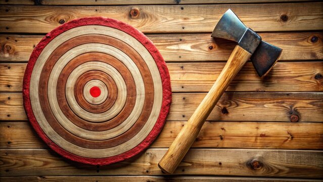 Bullseye target with a throwing axe , target, precision, accuracy, competition, challenge, sport, game, goal, hit, success, focus