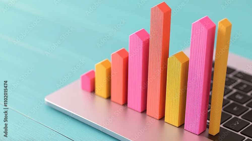 Aufkleber colorful bar graph on a laptop keyboard, representing data analysis.