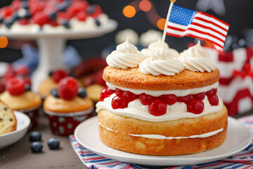 Labor Day Barbecue with Flag-Themed Cake