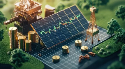 Financial dashboard with solar energy stocks highlighted, upward trend in dividends
