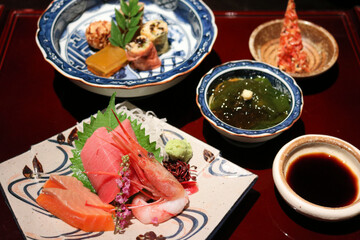Japanese cuisine sashimi and appetizer 