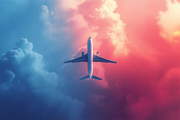 Fototapeta premium Airplane on clouds and sky. generative AI