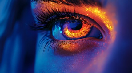 Eye with Neon Reflections, City Lights and Curiosity