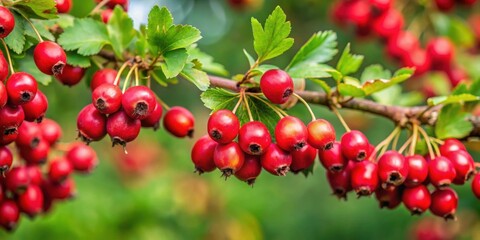 Obraz premium Fresh fruits of Crataegus laevigata on bush in Slovakia, Crataegus laevigata, bush, fruits, red, ripe, healthy, organic, nature