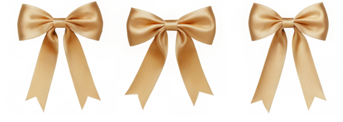 Elegant Symmetrical Golden-Brown Ribbon Bows on transparent background in Various Sizes and Knots