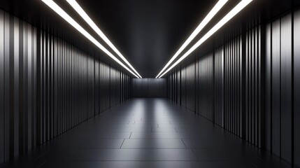 Long and Empty Corridor With Fluorescent Lights