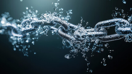 symbolic image of shattered chain made of germs represents breaking free from constraints, with fragments scattering in dynamic motion