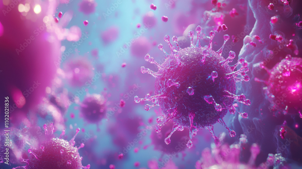 Aufkleber vibrant depiction of bacteria and viruses in colorful, animated style, showcasing intricate details 