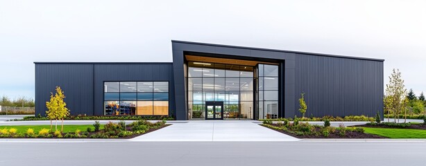 The building's exterior boasts a clean design, innovative structure, and environmentally friendly elements.